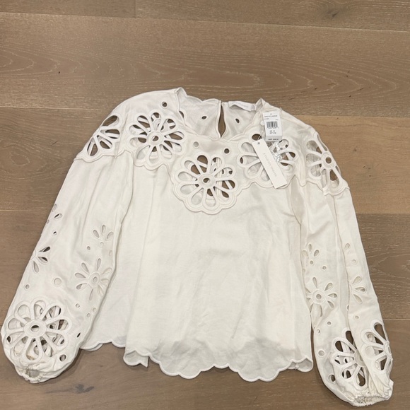 Jonathan Simkhai White Floral Eyelet Blouse